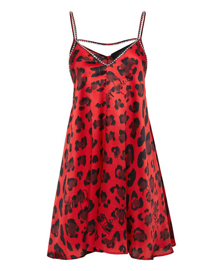 Satin Short Dress Leopard