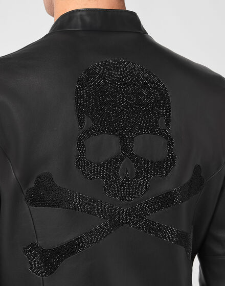 Leather Biker Jacket Crystal Skull