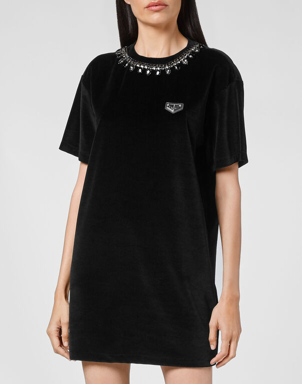 Velvet T-shirt Dress Crystal Chain