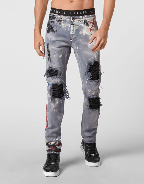 Denim Trousers Rock Star fit Painted