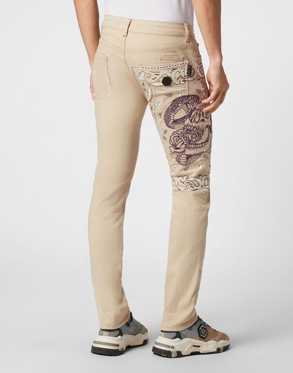 Embroidered Denim Trousers Super Straight Cut Paisley Bandana