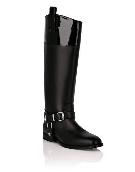 Patent Leather Boots High Flat