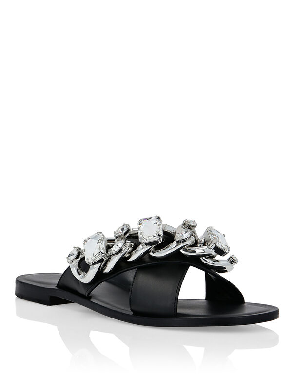 Leather Sandals Flat Chains