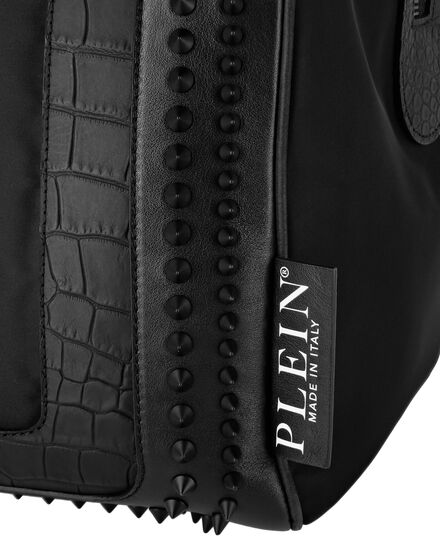 Nylon And Croco Effect Leather Handle Bag