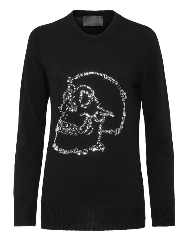 Pullover Round Neck LS Look At Me  Skull crystal