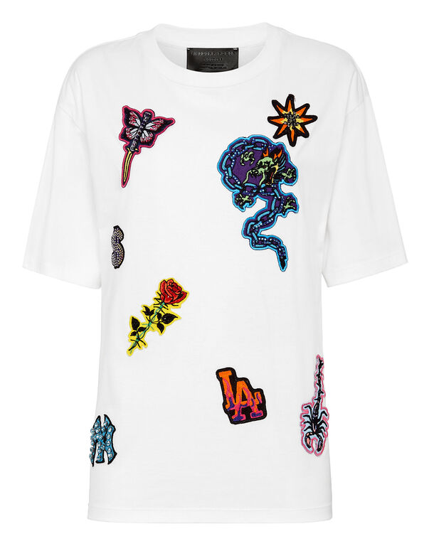 T-shirt Round Neck SS Stones Tattoo Patches with Crystals