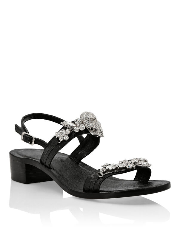 Laminated leather Sandals Flat Crystal