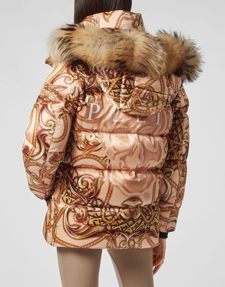 Nylon Jacket with Fox fur print New Baroque