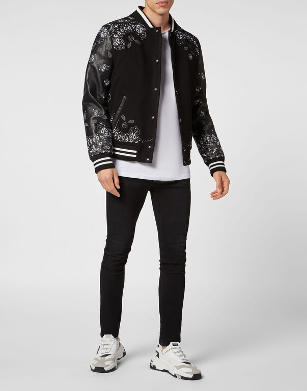 Wool and Leather Bomber Paisley Foulard