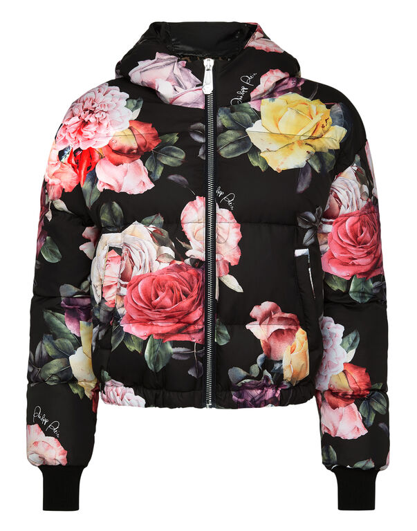 Puffer Jacket Painted  Flowers
