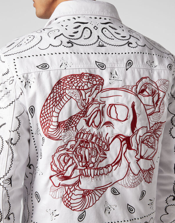 Embroidered Denim Jacket Paisley Bandana
