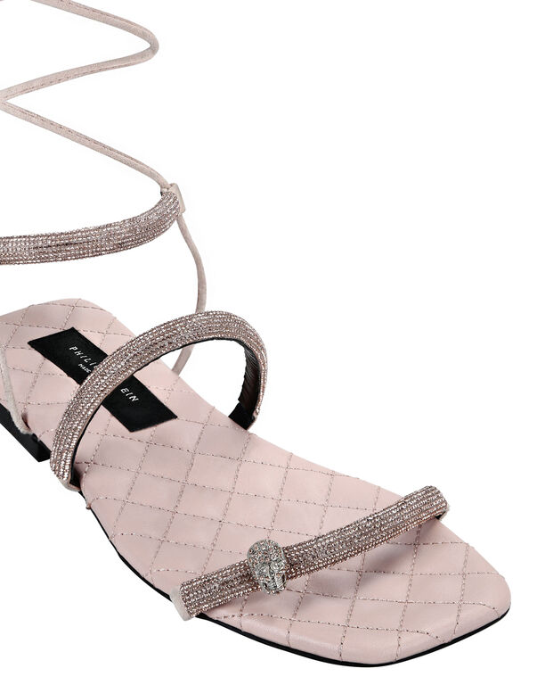 Matelasse Sandals Flat with Crystals