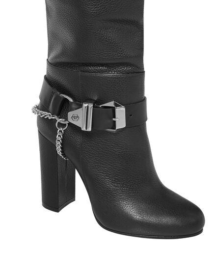 Leather Boots High Heels High Embossed Hexagon