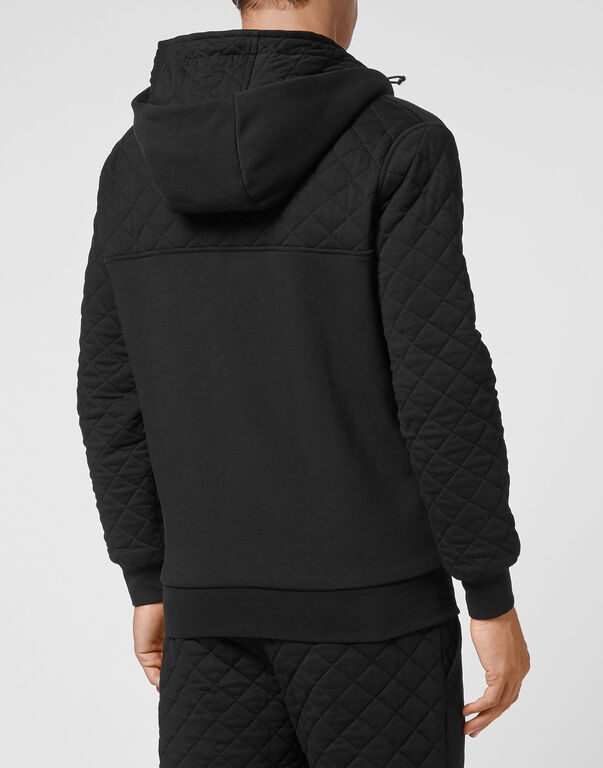 Hoodie Sweatjacket Full Zip Quilted Hexagon