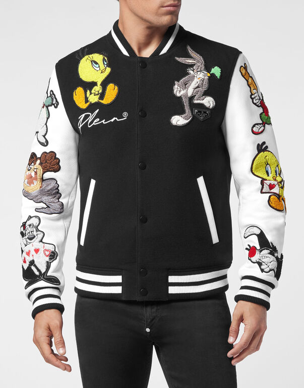 Wool Bomber leather sleeves Looney Tunes