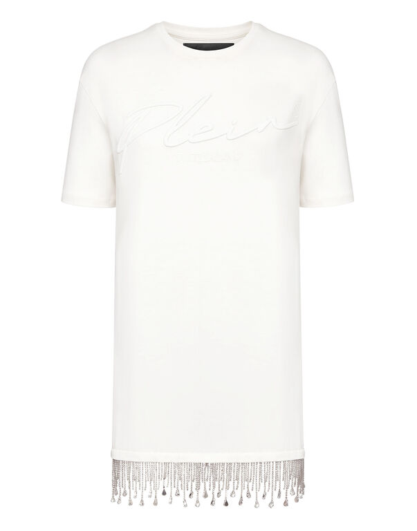 Leisurewear T-shirt Dress Crystal Fringe Embroidered Signature