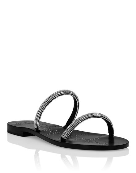 Suede Sandals Flat Crystal