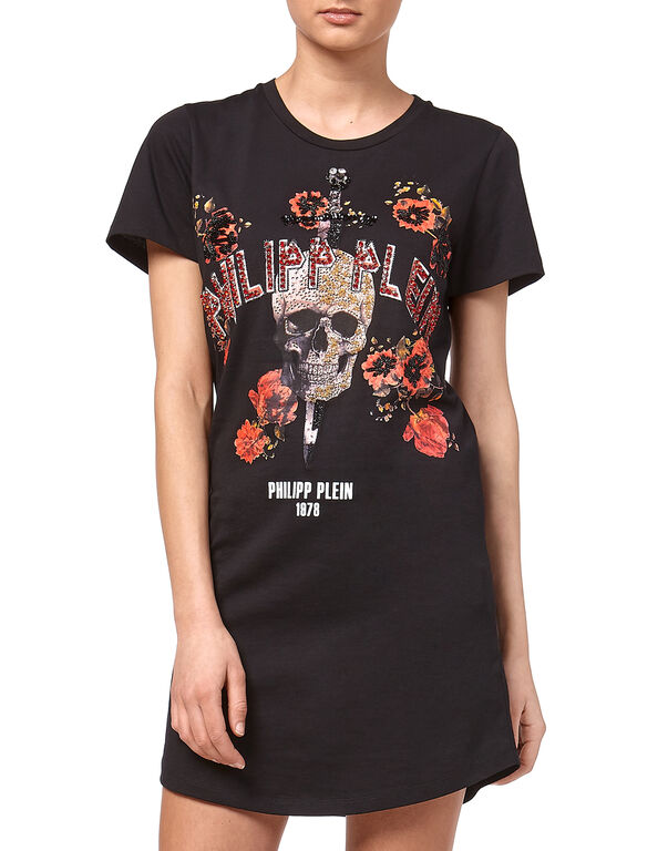 T-Shirt Short Dresses "Flower and skull"