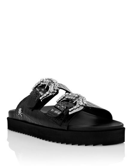 Leather Sandals Cocco Print Skull