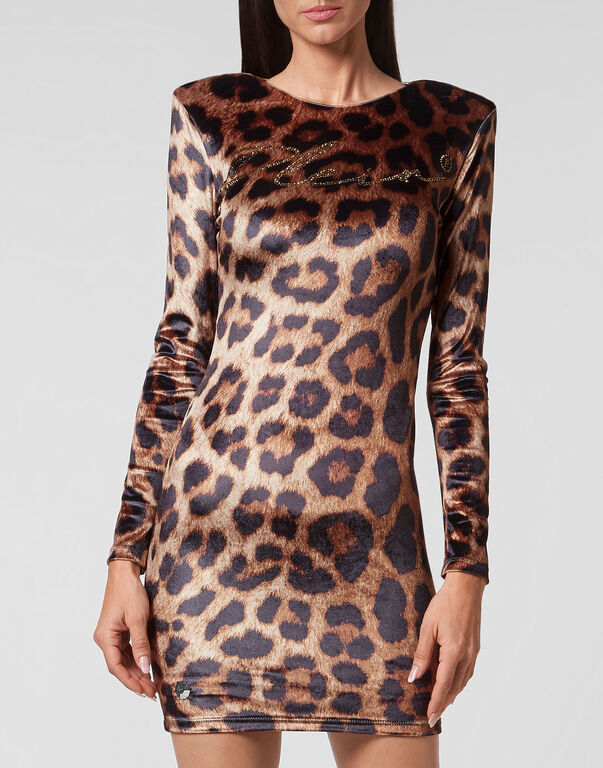 Velvet Short Dress LS Stones Leopard
