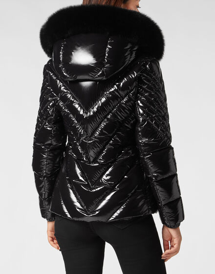 Nylon Down Jacket with Fur