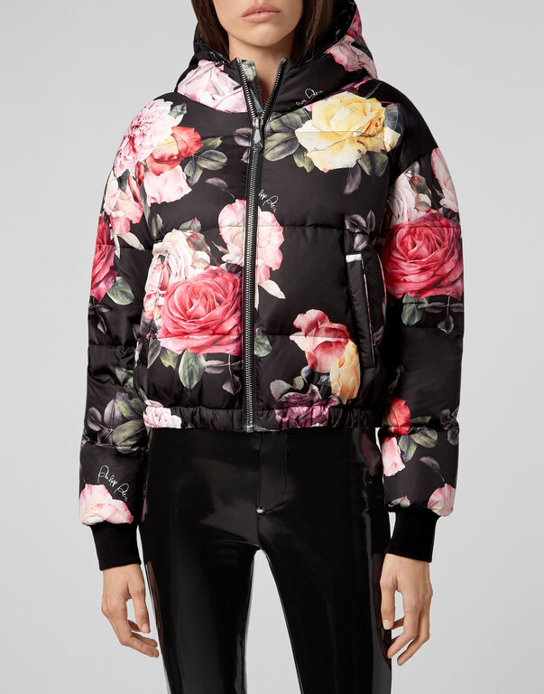 Puffer Jacket Painted  Flowers