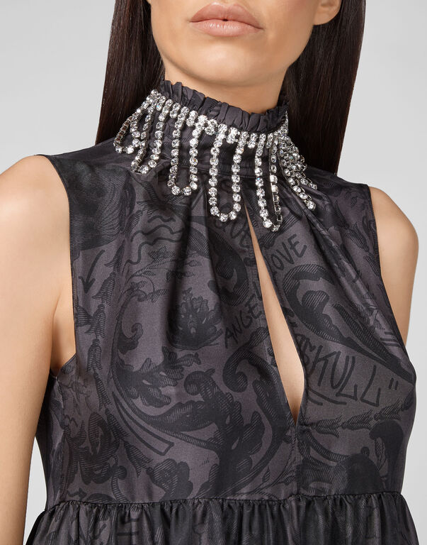 Silk Short Dress Crystal New Baroque