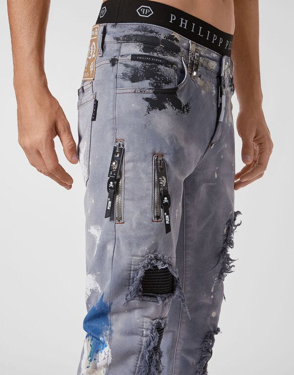 Denim Trousers Rock Star fit Painted