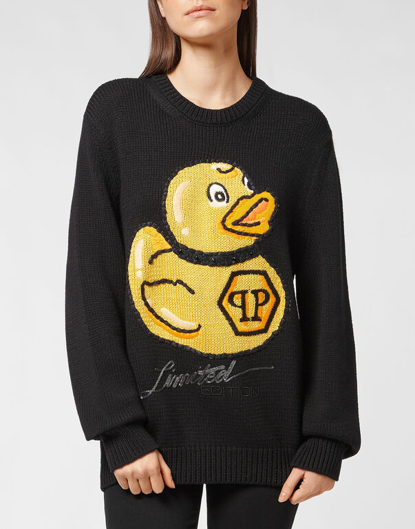 Wool Blend  Pullover Hand Made Embroidery PP Duck