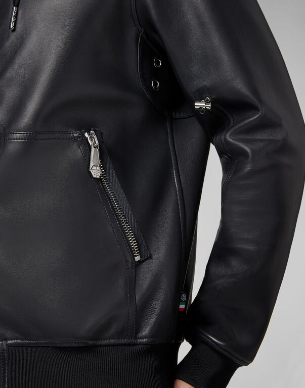 Leather Bomber Hoodie Statement