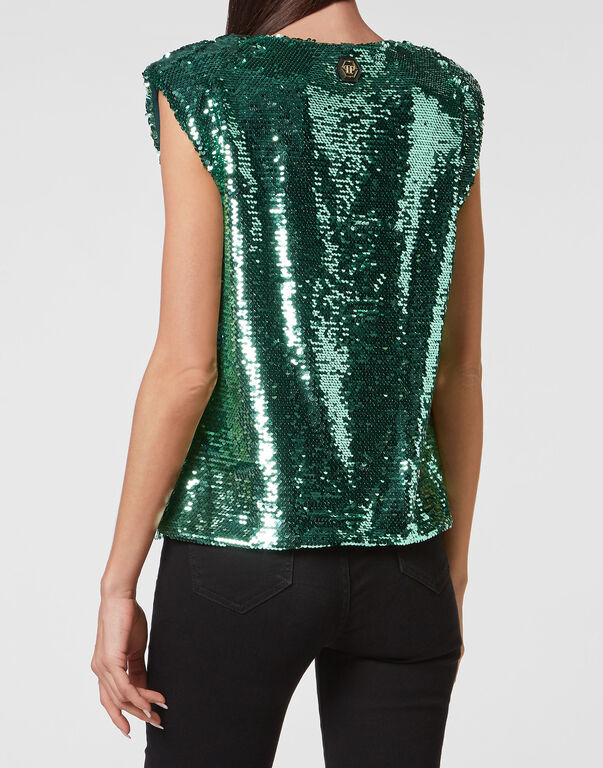 Tank Top Padded Shoulder with Crystals
