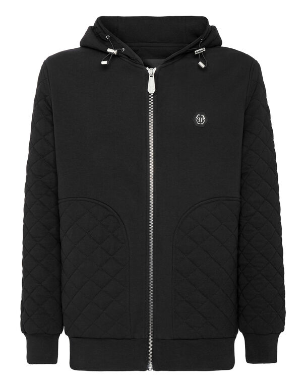 Hoodie Sweatjacket Full Zip Quilted Hexagon