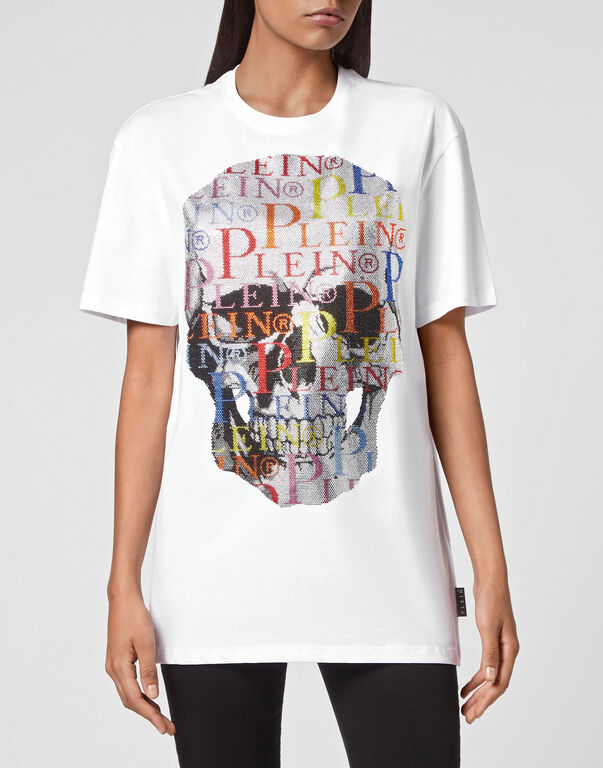 T-shirt Round Neck SS Multicolor Skull with Crystals
