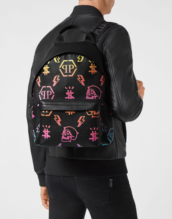 Leather Backpack Rainbow print Monogram