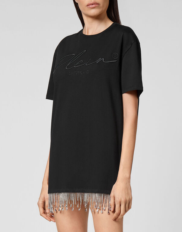 Leisurewear T-shirt Dress Crystal Fringe Embroidered Signature
