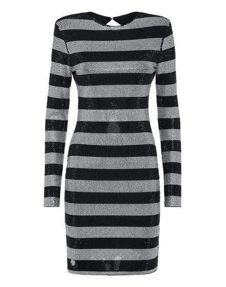 Short Dress LS Stripes with Crystals