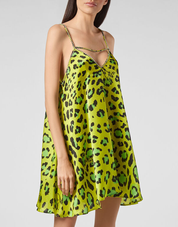 Satin Short Dress Leopard