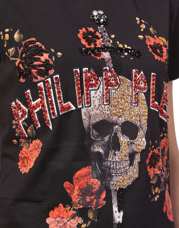 T-Shirt Short Dresses "Flower and skull"