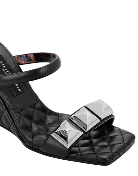 Leather Sandals Wedge Matelassé Studs