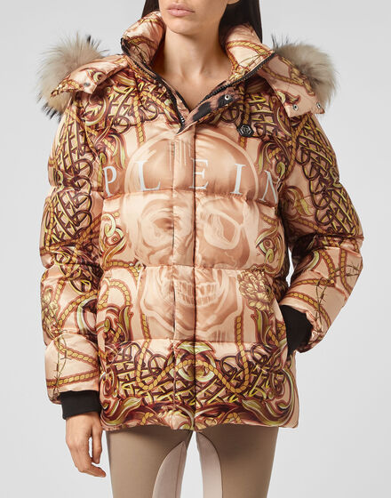 Nylon Jacket with Fox fur print New Baroque