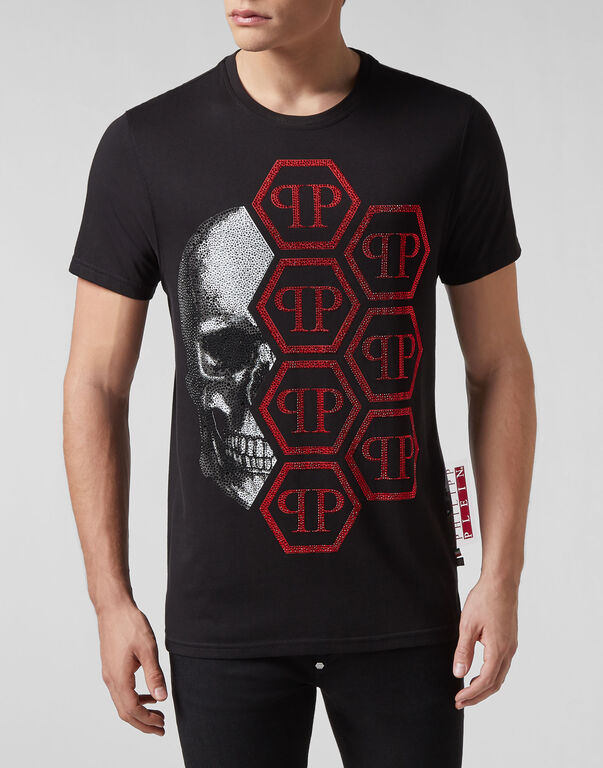 T-shirt Black Cut Round Neck Skull