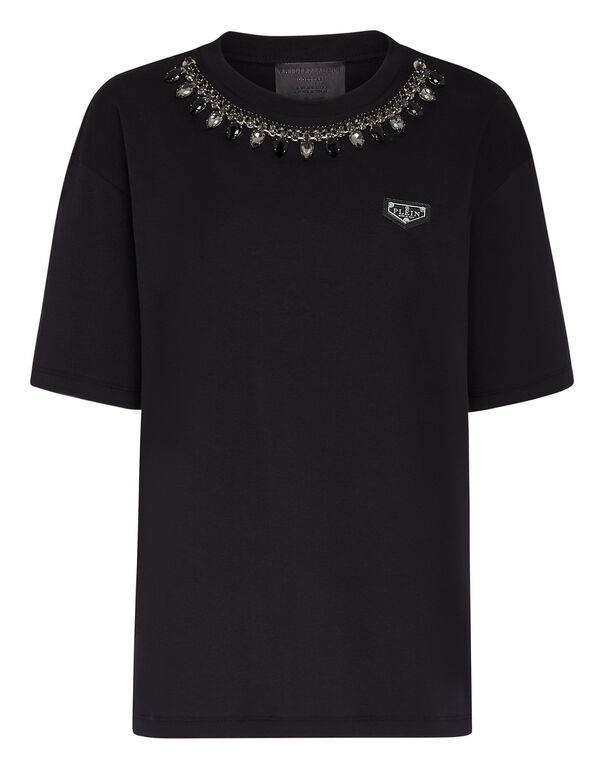T-shirt Round Neck SS Crystal Chain