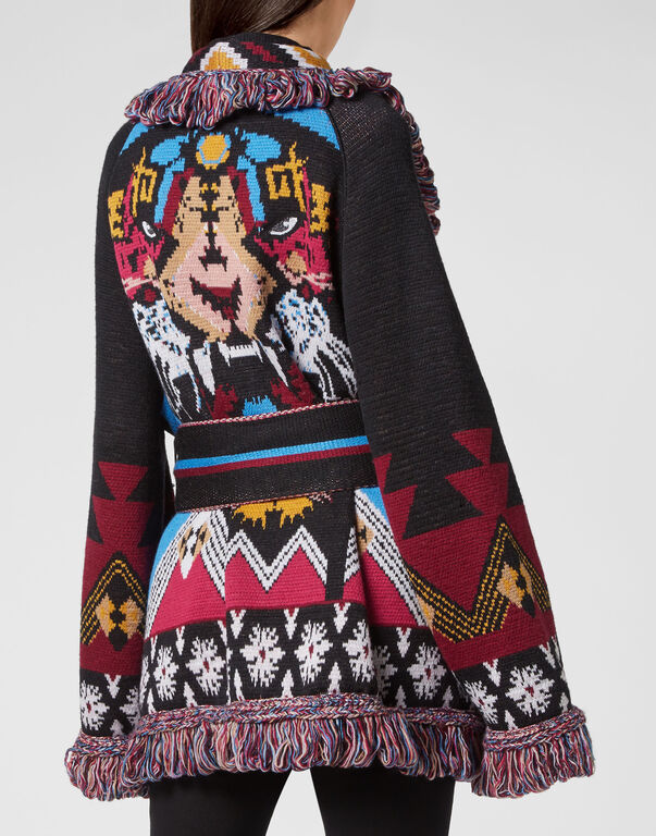 Wool Cardigan Short Fringe Navajo