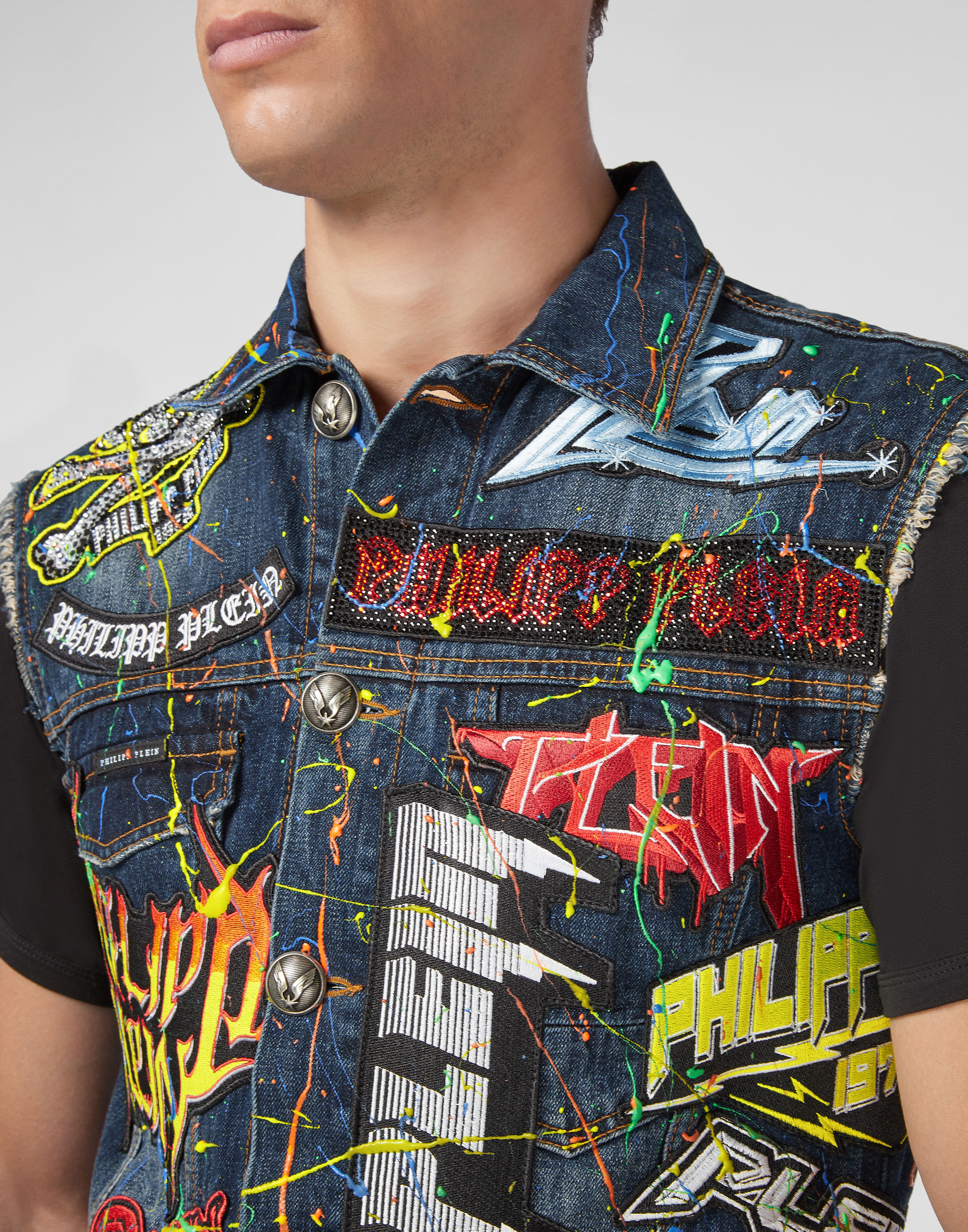 Custom Studded Punk N Roll Rock Designer Denim Jean Vest Horror Goth  eBay